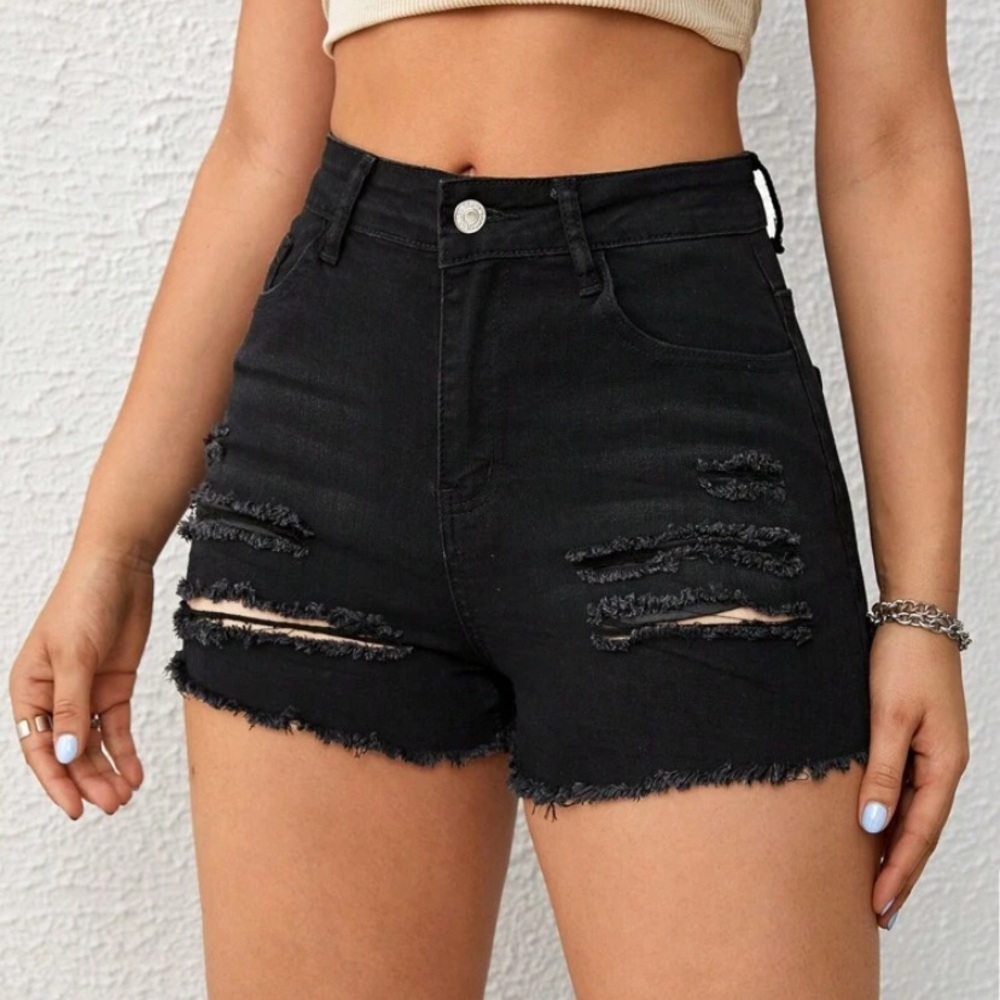 Women’s Black Ripped Jean Shorts